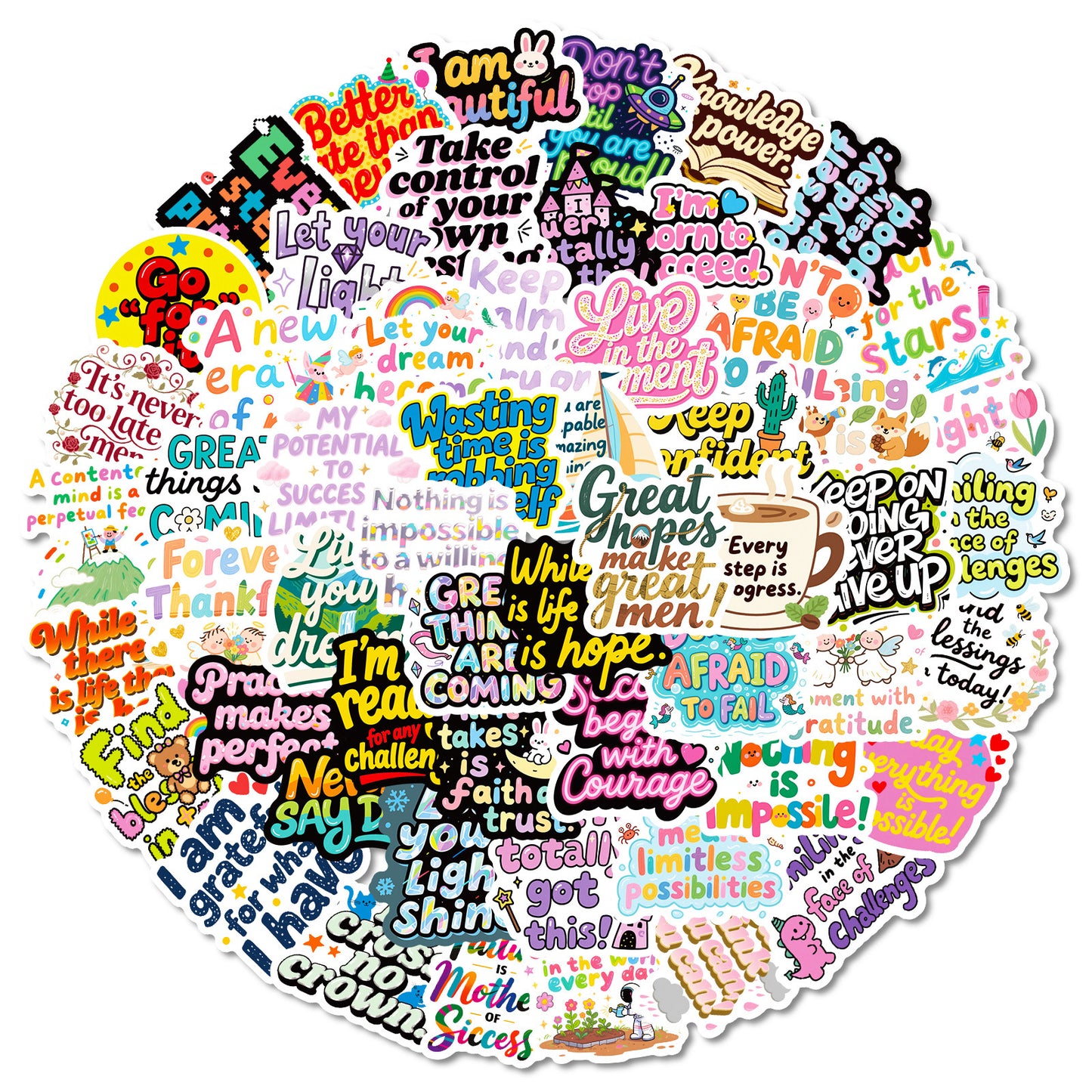 K10006 56 English Inspirational Text Stickers Healing Phrases Skateboard Water Bottle Personalized Waterproof Stickers Wholesale - Ivana Supply Store