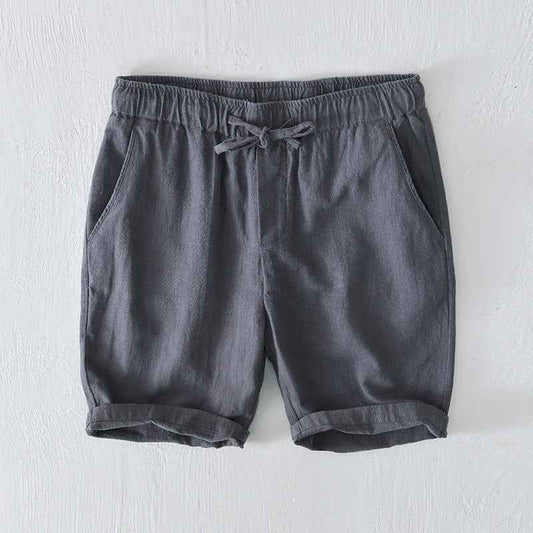 D20002 Japanese Style Elastic Drawstring Ramie Casual 70%+ Ramie Linen Shorts Men's Summer Beach Versatile Loose Cotton Linen Five-Point Shorts 8227