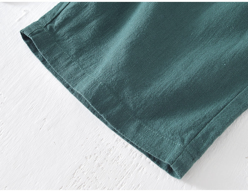 D20002 Japanese Style Elastic Drawstring Ramie Casual 70%+ Ramie Linen Shorts Men's Summer Beach Versatile Loose Cotton Linen Five-Point Shorts 8227