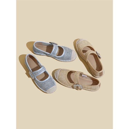 F10006 Round Toe Flat Woven Strap Shallow Mouth Single Shoes for Women Spring Summer New Casual Versatile Mary Jane Shoes - Ivana Supply Store