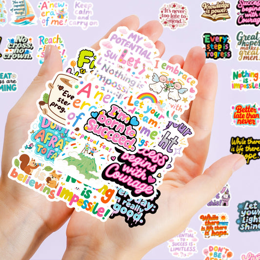 K10007 56 Sheets of English Inspirational Text Stickers Healing Phrases Skateboard Water Bottle Personalized Waterproof Stickers Bulk - Ivana Supply Store