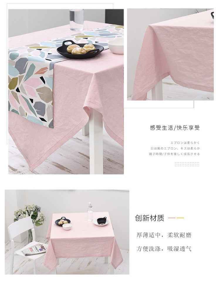 H40002 Solid Color Tablecloth 100% Cotton Fabric Artistic Nordic Japanese Style Atmosphere High-end Pink Table Cover Coffee Table Heat-resistant Rectangular