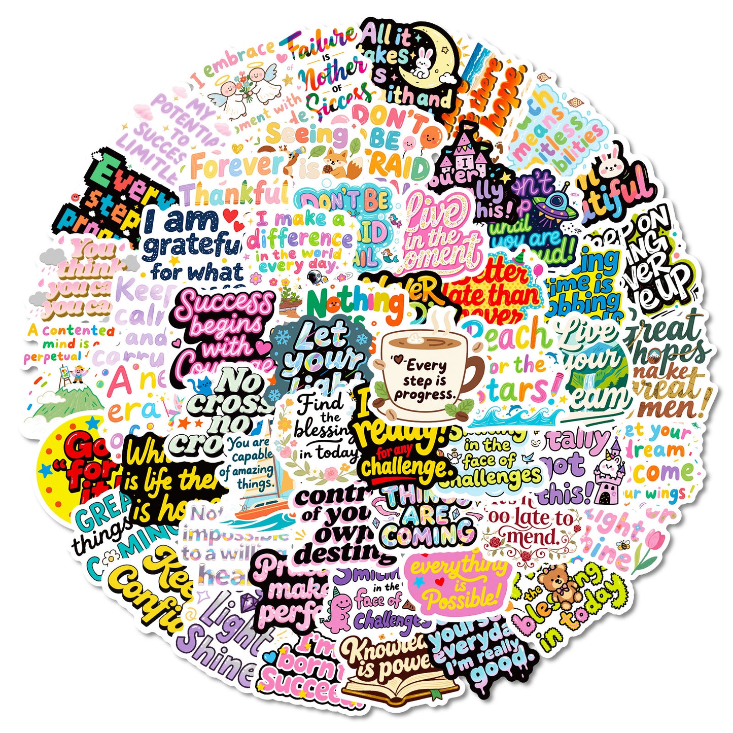 K10007 56 Sheets of English Inspirational Text Stickers Healing Phrases Skateboard Water Bottle Personalized Waterproof Stickers Bulk - Ivana Supply Store