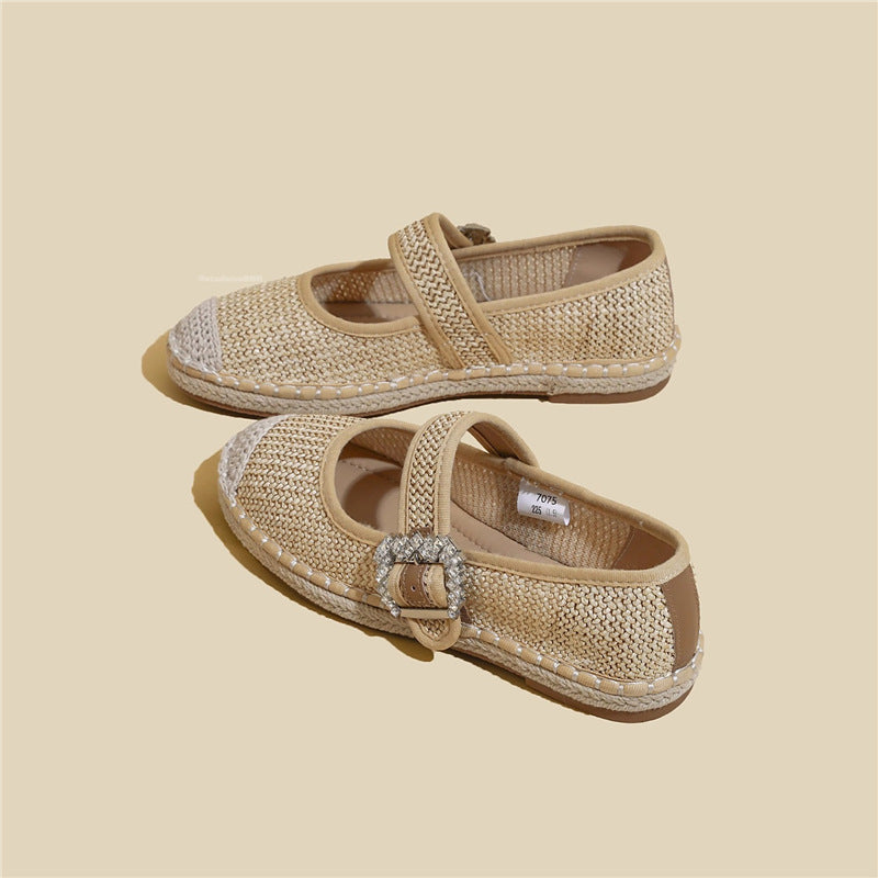 F10006 Round Toe Flat Woven Strap Shallow Mouth Single Shoes for Women Spring Summer New Casual Versatile Mary Jane Shoes - Ivana Supply Store