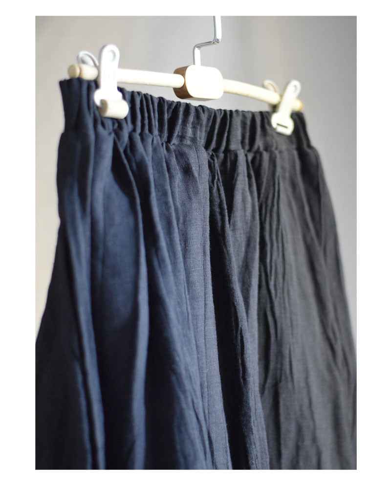 C10001 Spring Summer New Original 95%+ Linen Striped Texture Wrinkle Nostalgic Relaxed Half-Waist Elastic Skirt