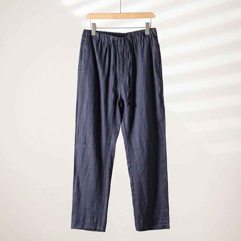 D20001 Breathable and Comfortable 100% Linen Summer Men's Loose Soft Straight-Leg Nine-Point Casual Linen Pants Men's Clothing