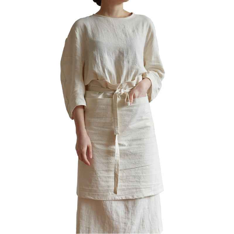 H20001 Short Apron Half-length Cotton Linen Home Kitchen Waterproof Oil-proof Coffee Shop Bakery Flower Shop Half-waist Half-length Workwear