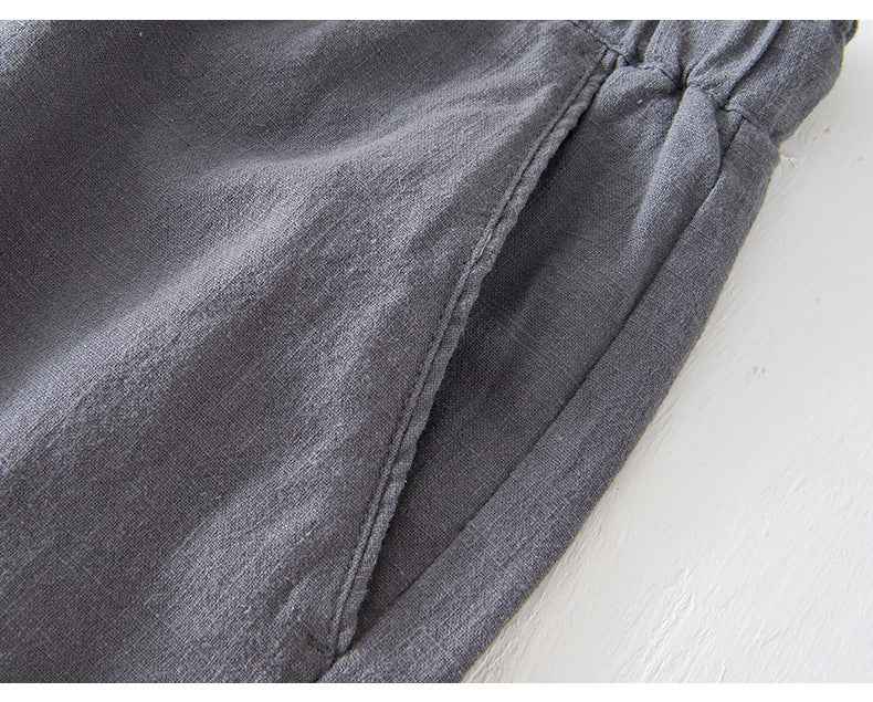 D20002 Japanese Style Elastic Drawstring Ramie Casual 70%+ Ramie Linen Shorts Men's Summer Beach Versatile Loose Cotton Linen Five-Point Shorts 8227