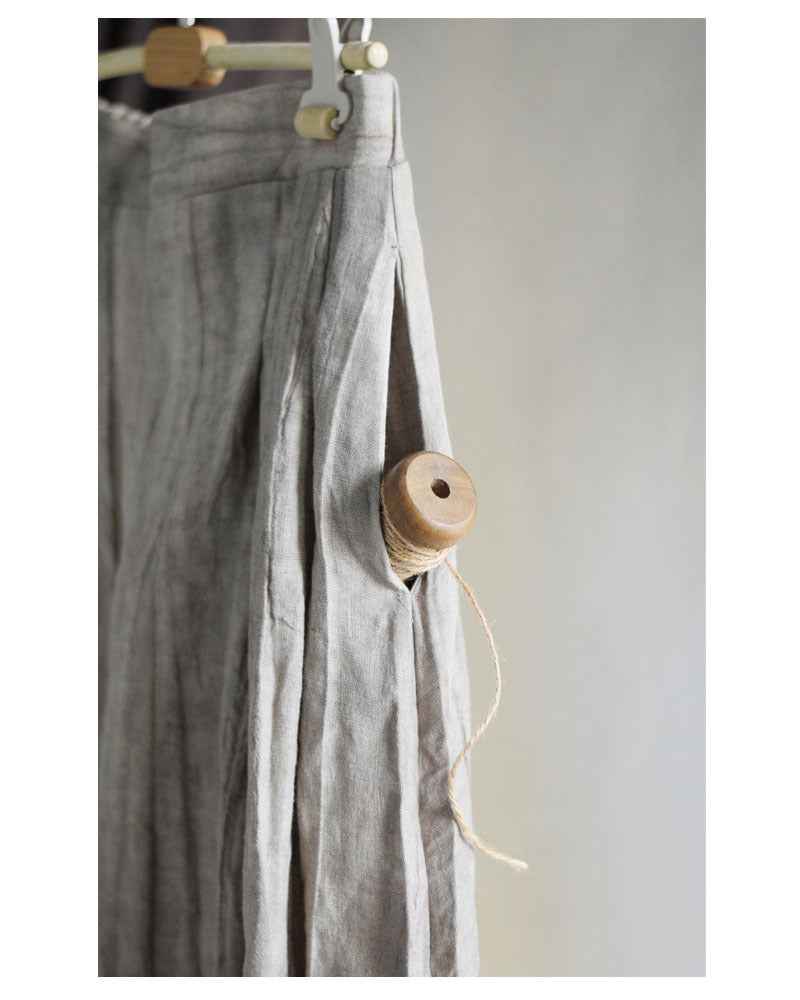 C10001 Spring Summer New Original 95%+ Linen Striped Texture Wrinkle Nostalgic Relaxed Half-Waist Elastic Skirt