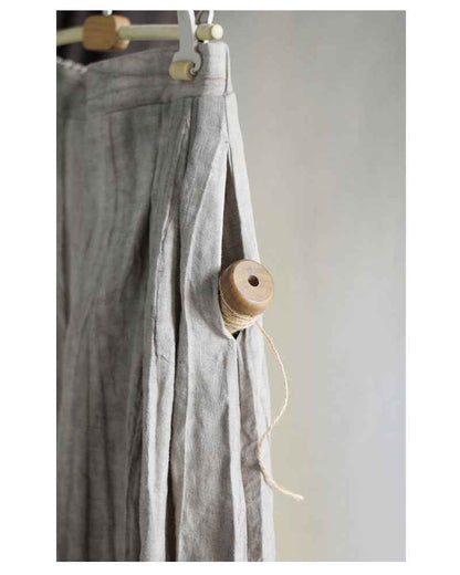 C10001 Spring Summer New Original 95%+ Linen Striped Texture Wrinkle Nostalgic Relaxed Half-Waist Elastic Skirt