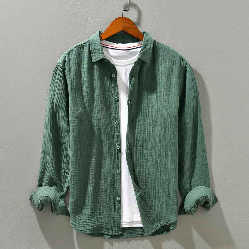 B20003 Spring and Autumn New Solid Color Long Sleeve Shirt 100% Cotton Pure Cotton Comfortable Fashion Turn-down Collar Casual Shirt One Piece Dropshipping 2093