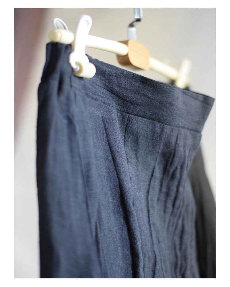 C10001 Spring Summer New Original 95%+ Linen Striped Texture Wrinkle Nostalgic Relaxed Half-Waist Elastic Skirt