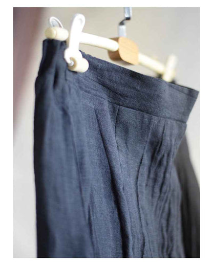 C10001 Spring Summer New Original 95%+ Linen Striped Texture Wrinkle Nostalgic Relaxed Half-Waist Elastic Skirt