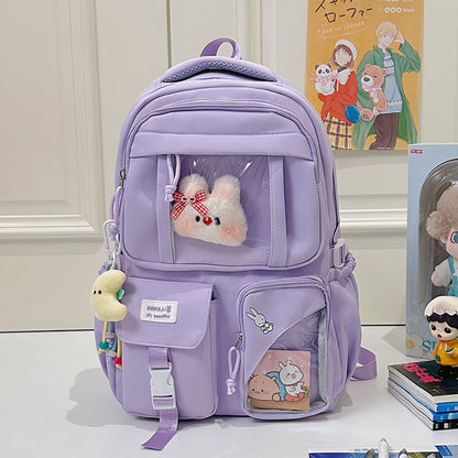 E10006 Campus Backpack for Girls, Cute Japanese Style Transparent Badge Pain Bag, Large Capacity Double Shoulder Backpack for Middle School and High School Students - Ivana Supply Store