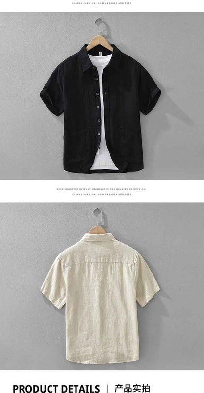 B20002 Summer Japanese Style Ramie Short Sleeve Shirt Men's Fashion Versatile 70% Ramie Linen Artistic Casual Loose Top