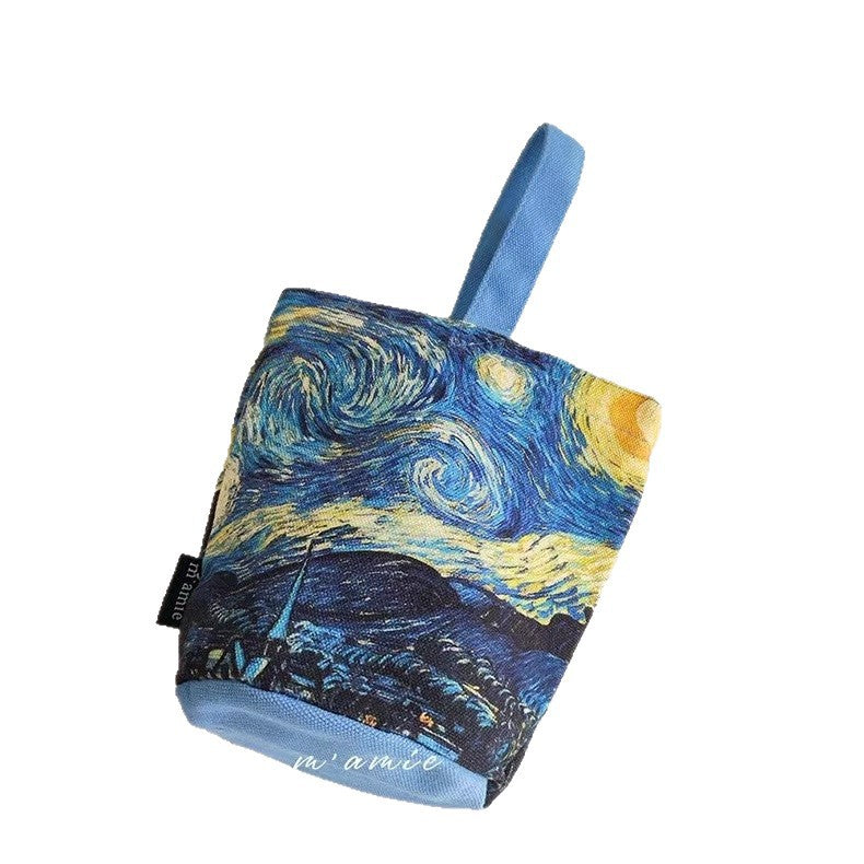 E10004 Van Gogh Painting Bucket Bag Portable Small Handbag Mommy Bag Outdoor Tote Bag Office Lunch Bag - Ivana Supply Store