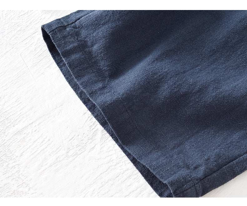 D20002 Japanese Style Elastic Drawstring Ramie Casual 70%+ Ramie Linen Shorts Men's Summer Beach Versatile Loose Cotton Linen Five-Point Shorts 8227