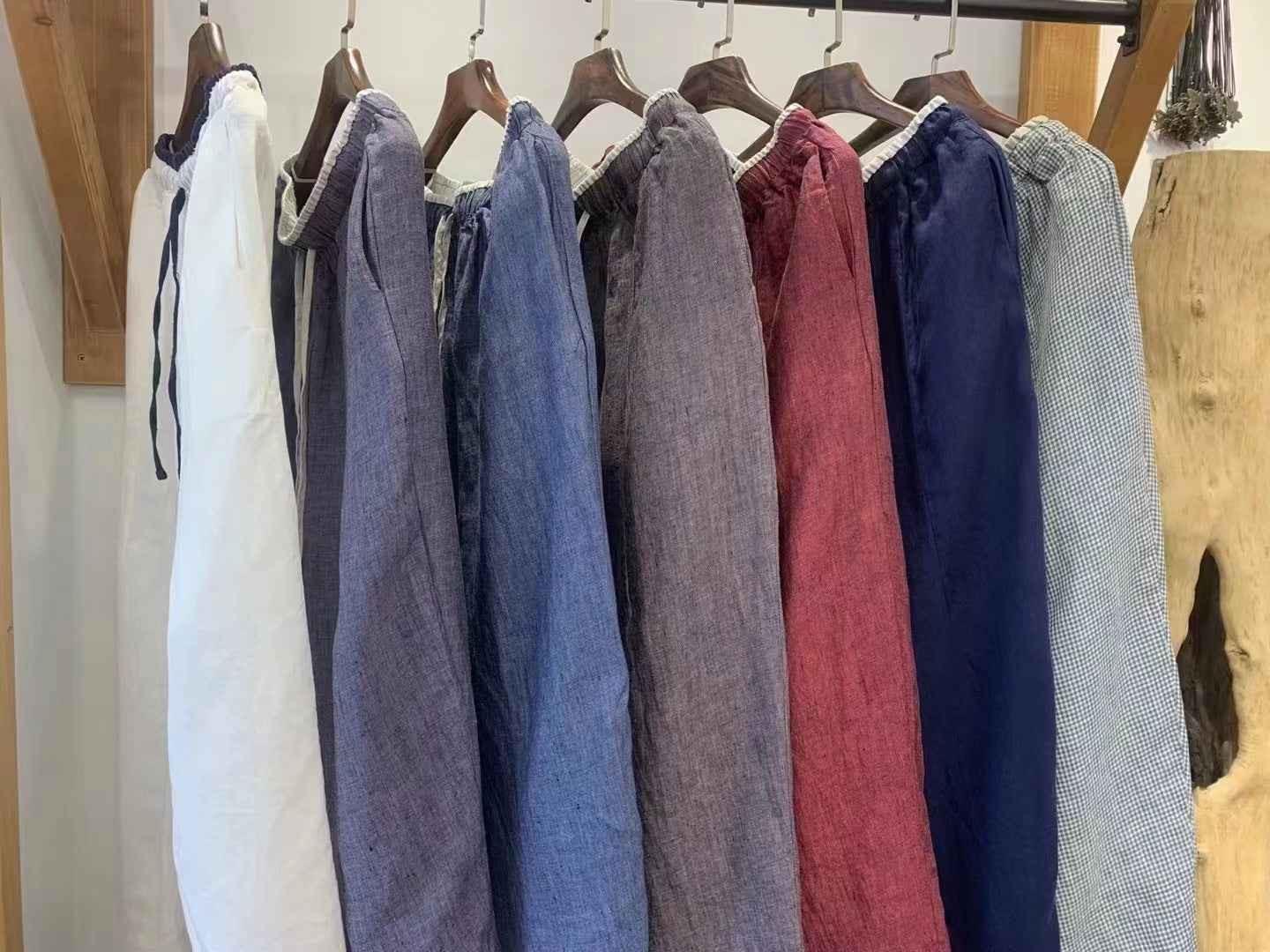 D10001 Japanese Retro Artistic Linen Plaid Harem Pants for Women Summer Loose Versatile Slimming Waist Tie Nine-point Pants