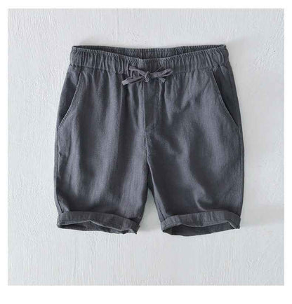 D20002 Japanese Style Elastic Drawstring Ramie Casual 70%+ Ramie Linen Shorts Men's Summer Beach Versatile Loose Cotton Linen Five-Point Shorts 8227
