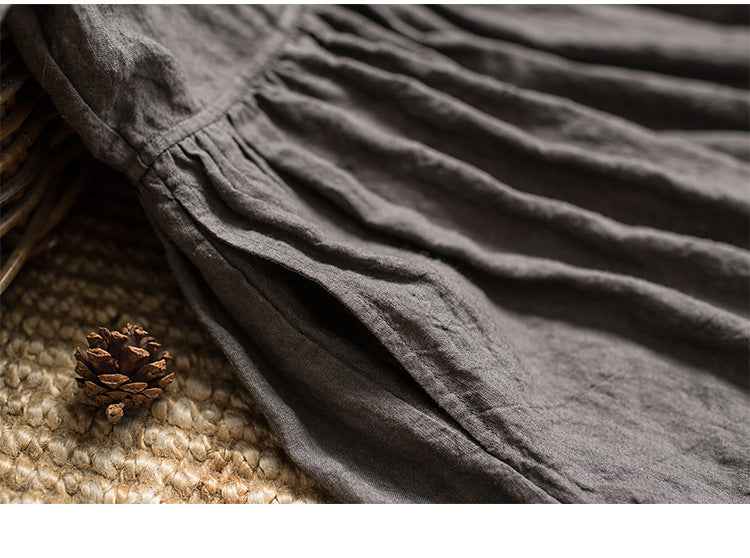 A0004 Summer New Artistic Loose Patchwork Solid Color Imported Linen Doll Collar Vintage Loose Short Sleeve Dress