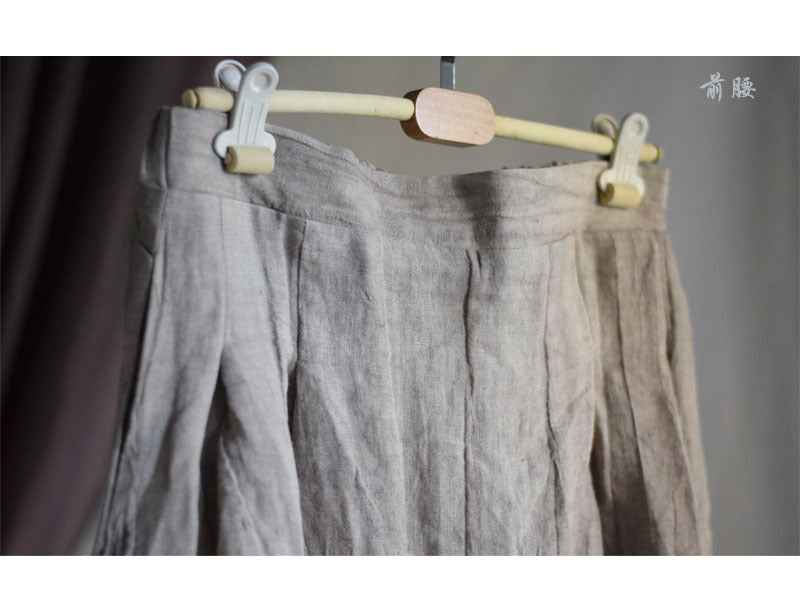 C10001 Spring Summer New Original 95%+ Linen Striped Texture Wrinkle Nostalgic Relaxed Half-Waist Elastic Skirt