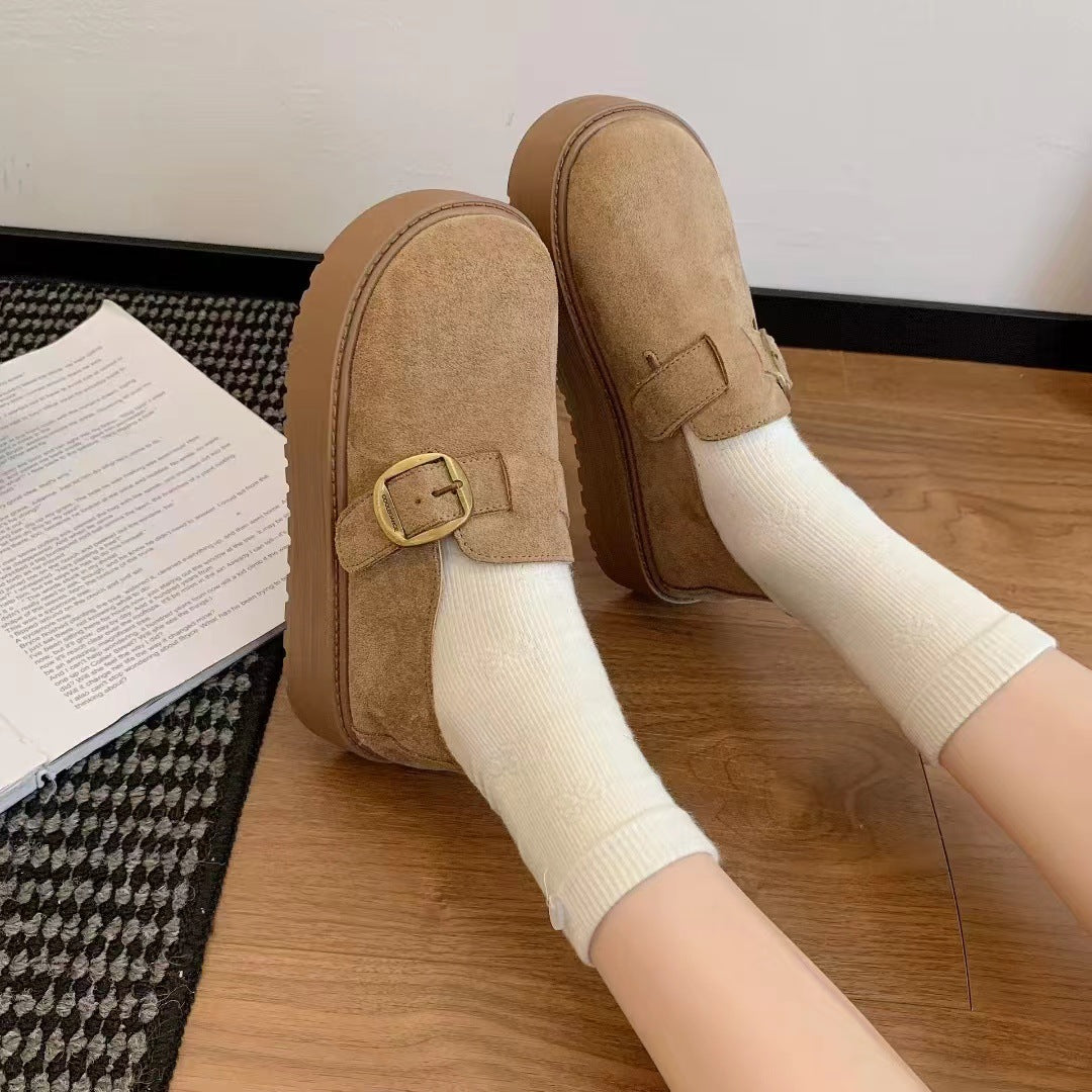 F10007 Thick-Soled Birkenstock Shoes for Women, Slip-On, Height-Increasing, Autumn New French Mary Jane Leather Shoes, Single Shoes - Ivana Supply Store