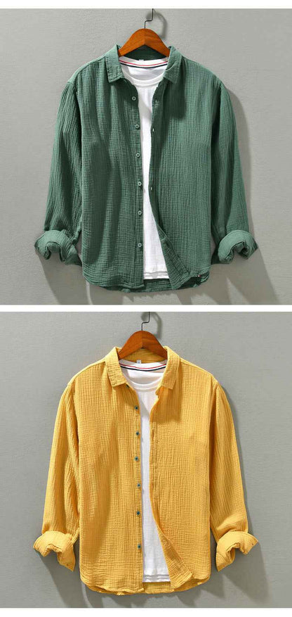 B20003 Spring and Autumn New Solid Color Long Sleeve Shirt 100% Cotton Pure Cotton Comfortable Fashion Turn-down Collar Casual Shirt One Piece Dropshipping 2093