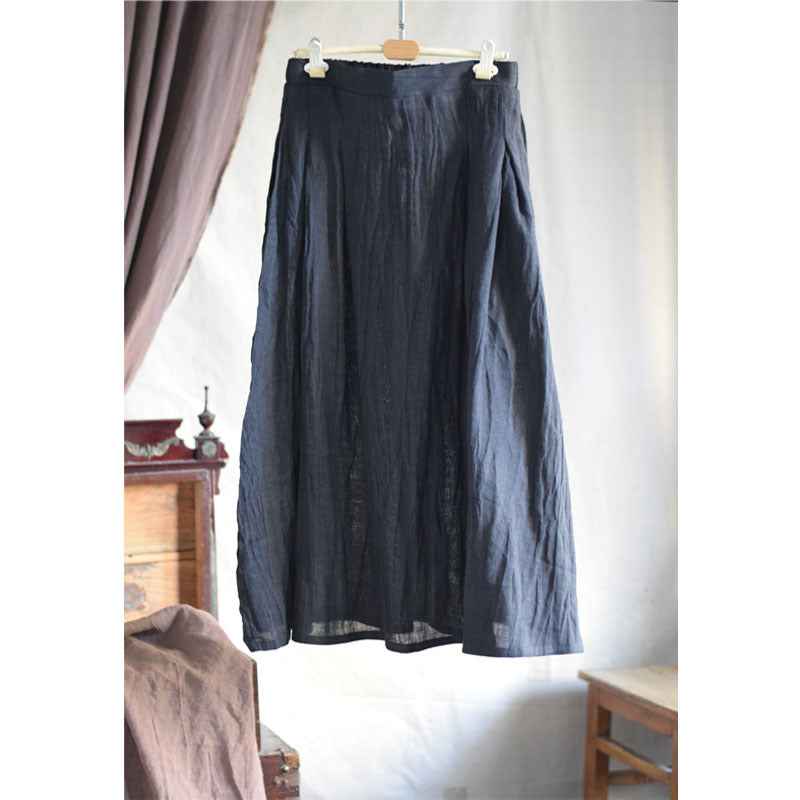 C10001 Spring Summer New Original 95%+ Linen Striped Texture Wrinkle Nostalgic Relaxed Half-Waist Elastic Skirt