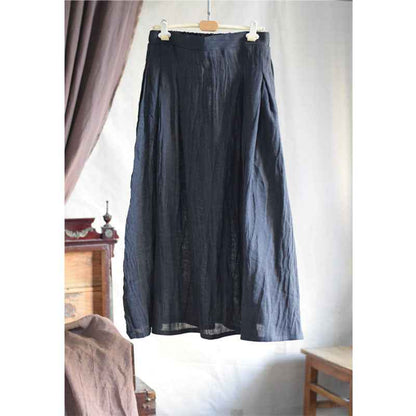 C10001 Spring Summer New Original 95%+ Linen Striped Texture Wrinkle Nostalgic Relaxed Half-Waist Elastic Skirt