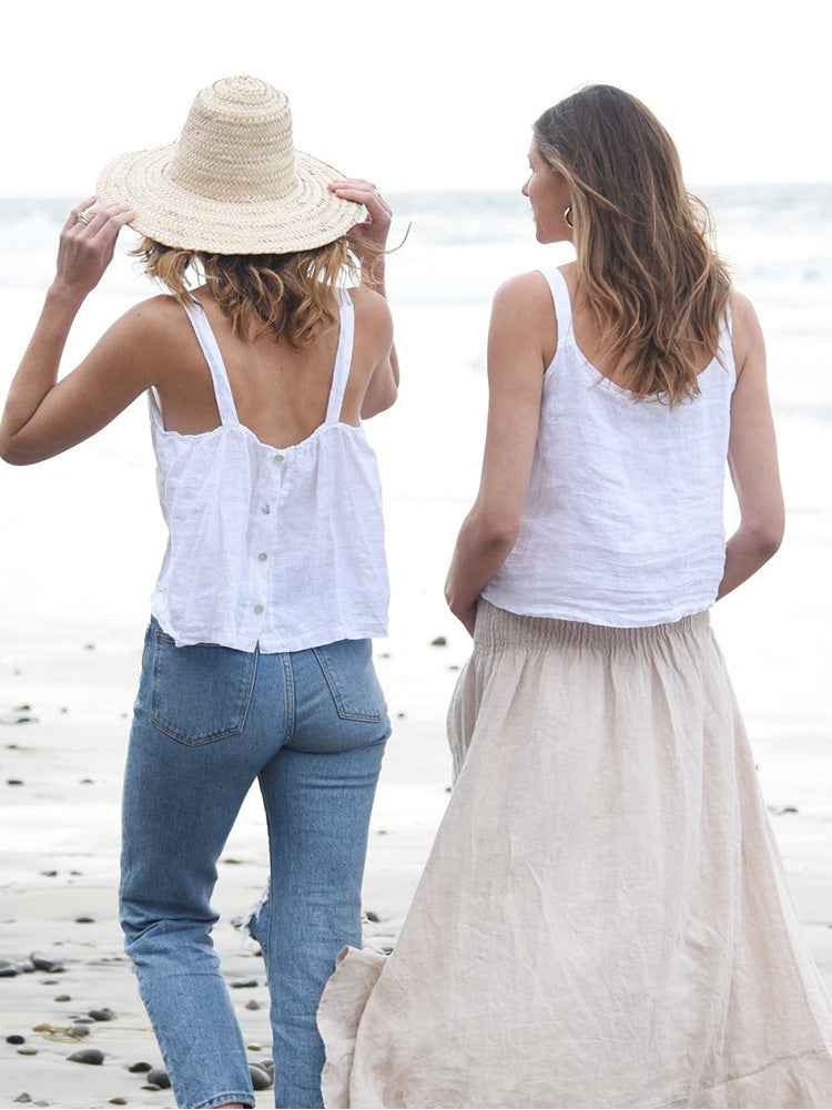 B10002 European and American Style Reversible Camisole Summer French Old Money Style Niche Design Pure Linen 95%+ Linen Backless Short Top for Women