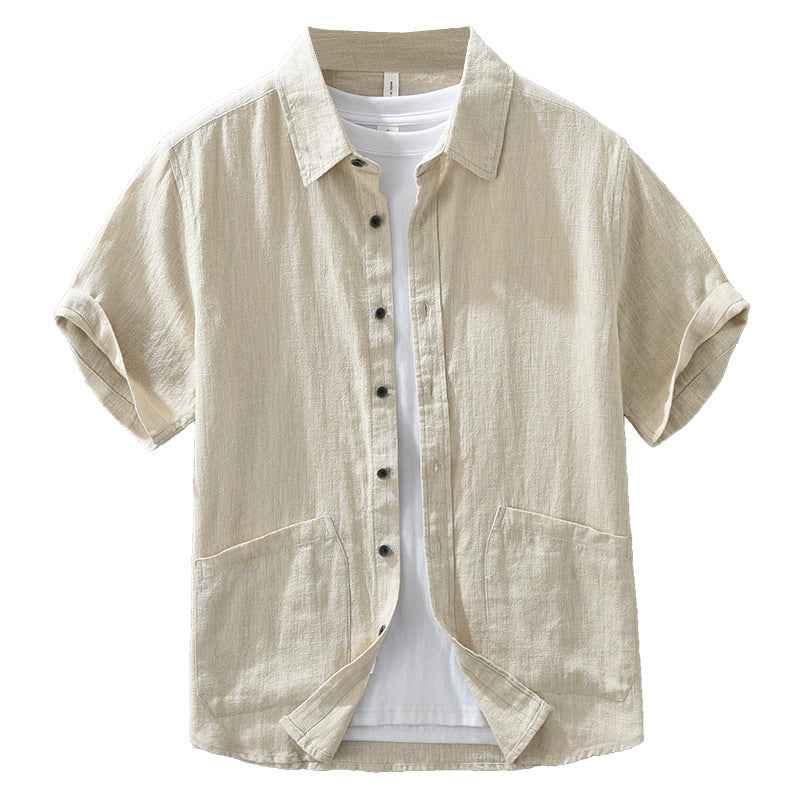 B20002 Summer Japanese Style Ramie Short Sleeve Shirt Men's Fashion Versatile 70% Ramie Linen Artistic Casual Loose Top