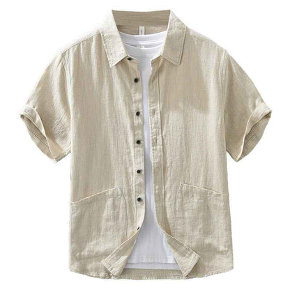 B20002 Summer Japanese Style Ramie Short Sleeve Shirt Men's Fashion Versatile 70% Ramie Linen Artistic Casual Loose Top