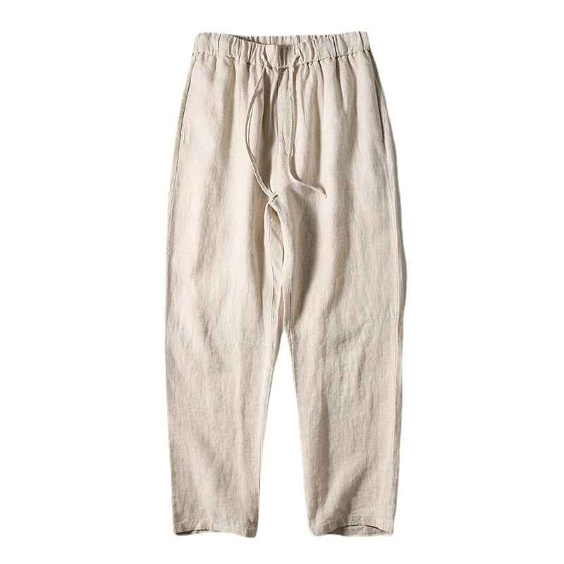 D20001 Breathable and Comfortable 100% Linen Summer Men's Loose Soft Straight-Leg Nine-Point Casual Linen Pants Men's Clothing