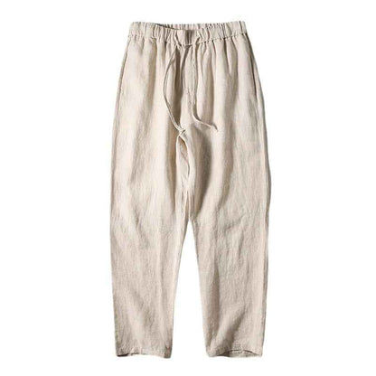 D20001 Breathable and Comfortable 100% Linen Summer Men's Loose Soft Straight-Leg Nine-Point Casual Linen Pants Men's Clothing