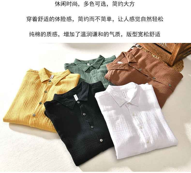 B20003 Spring and Autumn New Solid Color Long Sleeve Shirt 100% Cotton Pure Cotton Comfortable Fashion Turn-down Collar Casual Shirt One Piece Dropshipping 2093