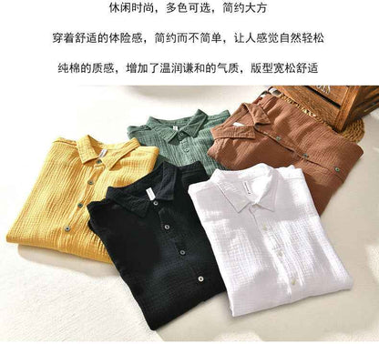 B20003 Spring and Autumn New Solid Color Long Sleeve Shirt 100% Cotton Pure Cotton Comfortable Fashion Turn-down Collar Casual Shirt One Piece Dropshipping 2093