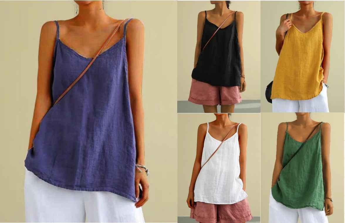 B10001 Cotton Linen Camisole Women's Summer New Loose Cotton Linen Inner Wear Sleeveless Versatile Base Top