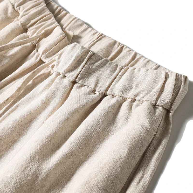 D20001 Breathable and Comfortable 100% Linen Summer Men's Loose Soft Straight-Leg Nine-Point Casual Linen Pants Men's Clothing