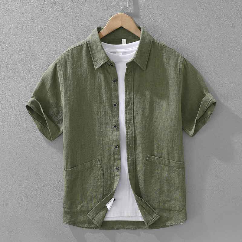 B20002 Summer Japanese Style Ramie Short Sleeve Shirt Men's Fashion Versatile 70% Ramie Linen Artistic Casual Loose Top