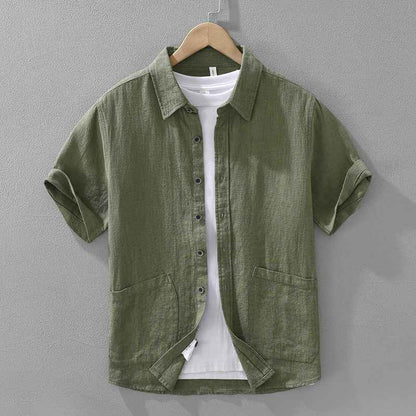 B20002 Summer Japanese Style Ramie Short Sleeve Shirt Men's Fashion Versatile 70% Ramie Linen Artistic Casual Loose Top