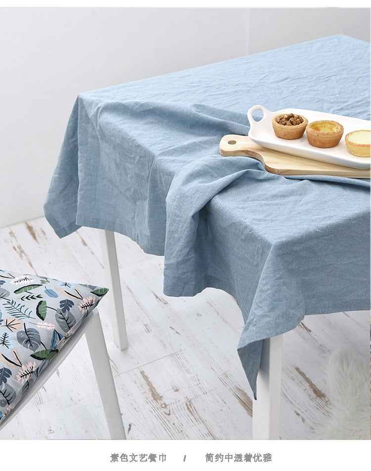 H40002 Solid Color Tablecloth 100% Cotton Fabric Artistic Nordic Japanese Style Atmosphere High-end Pink Table Cover Coffee Table Heat-resistant Rectangular