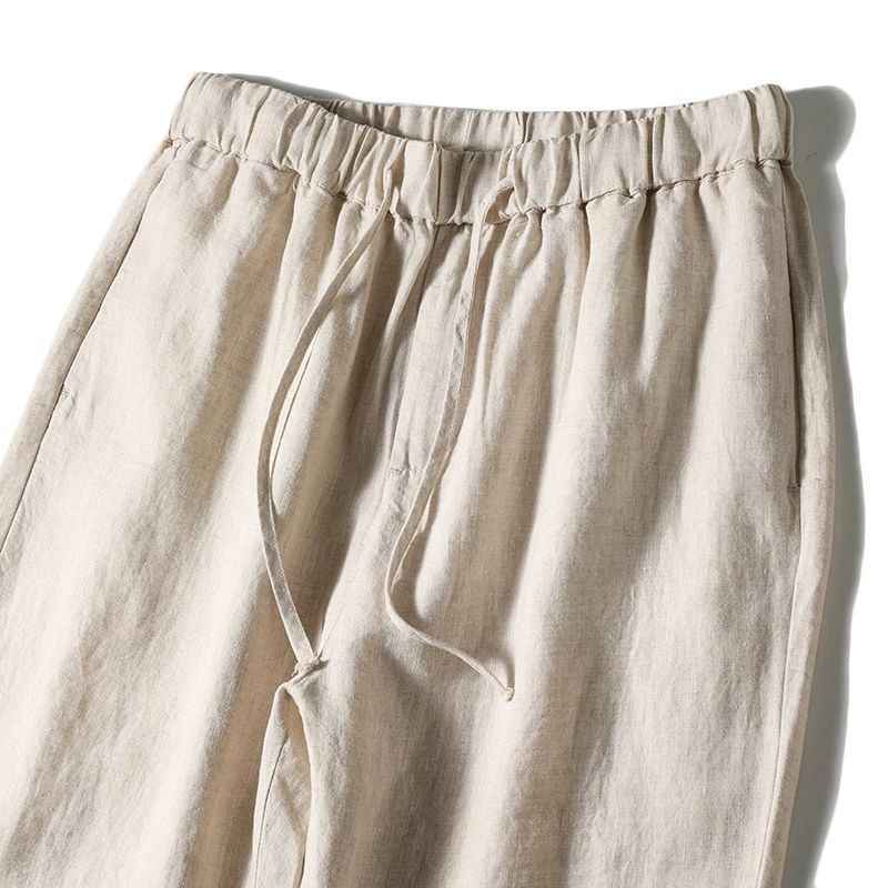 D20001 Breathable and Comfortable 100% Linen Summer Men's Loose Soft Straight-Leg Nine-Point Casual Linen Pants Men's Clothing
