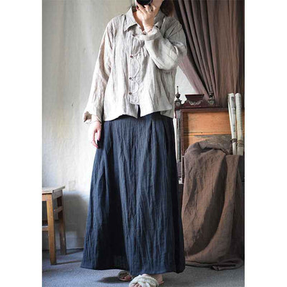 C10001 Spring Summer New Original 95%+ Linen Striped Texture Wrinkle Nostalgic Relaxed Half-Waist Elastic Skirt