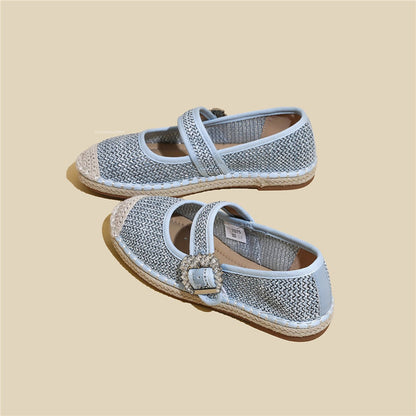 F10006 Round Toe Flat Woven Strap Shallow Mouth Single Shoes for Women Spring Summer New Casual Versatile Mary Jane Shoes - Ivana Supply Store
