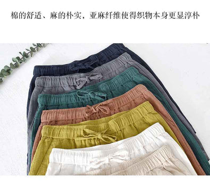D20002 Japanese Style Elastic Drawstring Ramie Casual 70%+ Ramie Linen Shorts Men's Summer Beach Versatile Loose Cotton Linen Five-Point Shorts 8227