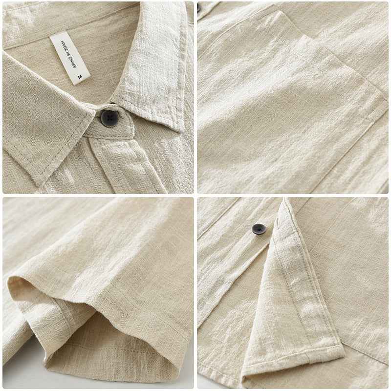 B20002 Summer Japanese Style Ramie Short Sleeve Shirt Men's Fashion Versatile 70% Ramie Linen Artistic Casual Loose Top