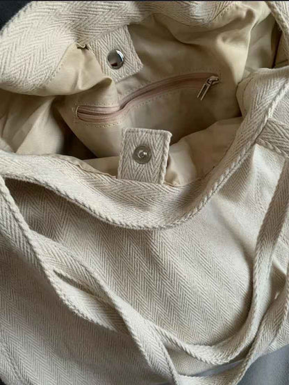 E10001 Large Capacity Korean Style Bag for Women, Diagonal Striped Canvas Commuter Shoulder Handbag, Casual Women's Bag, Simple Lazy Shopping Bag, Trendy