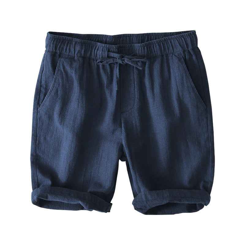 D20002 Japanese Style Elastic Drawstring Ramie Casual 70%+ Ramie Linen Shorts Men's Summer Beach Versatile Loose Cotton Linen Five-Point Shorts 8227