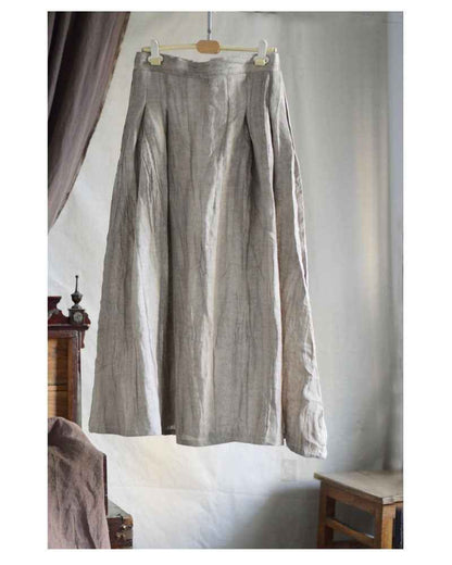C10001 Spring Summer New Original 95%+ Linen Striped Texture Wrinkle Nostalgic Relaxed Half-Waist Elastic Skirt