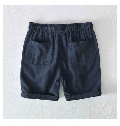 D20002 Japanese Style Elastic Drawstring Ramie Casual 70%+ Ramie Linen Shorts Men's Summer Beach Versatile Loose Cotton Linen Five-Point Shorts 8227